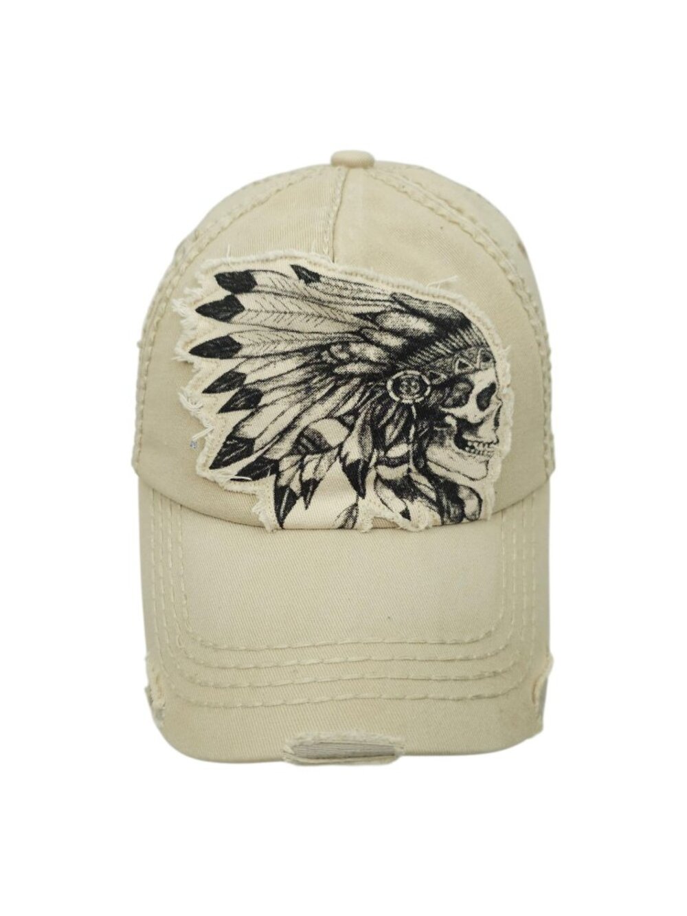 KBETHOS Distressed Baseball Cap Hat READ Khaki Native American Skull Headdress